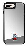 iPhone 7 Plus / 8 Plus Kedi Figürlü Aynalı Silver Rubber Kılıf