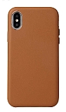 iPhone XS Max Metal Tuşlu Kahverengi Deri Kılıf