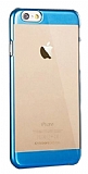 Joyroom iPhone 6 Plus / 6S Plus Mavi Metalik Kenarl effaf Rubber Klf