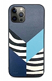 Kajsa iPhone 12 / 12 Pro 6.1 inç Glamorous Zebra Combo Mavi Rubber Kılıf
