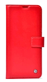 Kar Deluxe iPhone 14 Cüzdanlı Yan Kapaklı Kırmızı Deri Kılıf