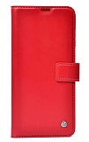 Kar Deluxe Samsung Galaxy M33 Kapaklı Cüzdanlı Kırmızı Deri Kılıf