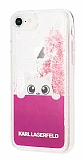 Karl Lagerfeld iPhone SE 2020 Kedili Pembe Simli Silikon Kılıf