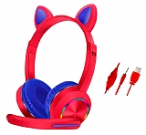 Karler Kedi Kulak Led Işıklı Kablolu Kırmızı Kulaklık