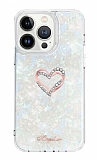 Kingxbar Double Heart iPhone 13 Pro Max Swarovski Taşlı Silver Rubber Kılıf