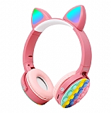 Led Işıklı Popit Kedi Kulak Kulaküstü Bluetooth Pembe Kulaklık