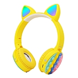 Led Işıklı Popit Kedi Kulak Kulaküstü Bluetooth Sarı Kulaklık