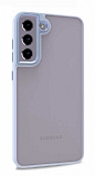 Lux Metal Serisi Samsung Galaxy S21 FE 5G Mat Mavi Kenarlı Şeffaf Silikon Kılıf