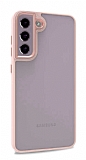 Lux Metal Serisi Samsung Galaxy S21 FE 5G Pembe Mat Kenarlı Şeffaf Silikon Kılıf