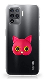 Oppo Reno 5 Lite Kedi Figürlü Telefon Tutuculu Koyu Pembe Silikon Kılıf