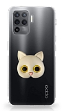 Oppo Reno 5 Lite Kedi Figürlü Telefon Tutuculu Gri Silikon Kılıf