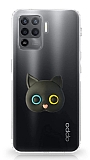 Oppo Reno 5 Lite Kedi Figürlü Telefon Tutuculu Siyah Silikon Kılıf