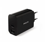 Philips USB-A & USB-C 30W PD Siyah Şarj Adaptörü