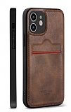 Rich Boss iPhone 12 Kartlıklı Kamera Korumalı Koyu Kahverengi Deri Kılıf