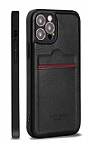 Rich Boss iPhone 12 Pro Kartlıklı Kamera Korumalı Siyah Deri Kılıf
