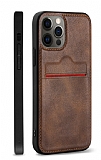 Eiroo AJ Serisi iPhone 12 Pro Max Kartlıklı Koyu Kahverengi Deri Kılıf