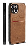 Rich Boss iPhone 13 Kartlıklı Kamera Korumalı Kahverengi Deri Kılıf