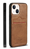 Rich Boss iPhone 13 Mini Kartlıklı Kahverengi Deri Kılıf