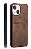 Rich Boss iPhone 13 Mini Kartlıklı Koyu Kahverengi Deri Kılıf