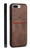 Rich Boss iPhone 7 Plus / 8 Plus Kartlıklı Koyu Kahverengi Deri Kılıf