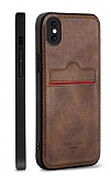 Rich Boss iPhone X / XS Kartlıklı Kamera Korumalı Koyu Kahverengi Deri Kılıf