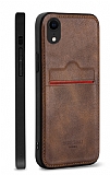Rich Boss iPhone XR Kartlıklı Koyu Kahverengi Deri Kılıf