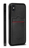 Rich Boss iPhone XS Max Kartlıklı Kamera Korumalı Siyah Deri Kılıf