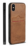 Rich Boss iPhone XS Max Kartlıklı Kahverengi Deri Kılıf
