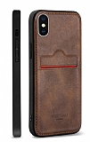 Rich Boss iPhone XS Max Kartlıklı Koyu Kahverengi Deri Kılıf