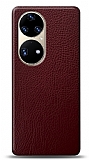Dafoni Huawei P50 Pro Bordo Deri Görünümlü Telefon Kaplama