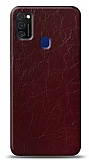 Dafoni Samsung Galaxy M21 Bordo Electro Deri Görünümlü Telefon Kaplama