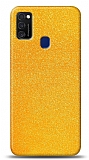 Dafoni Samsung Galaxy M21 Sarı Parlak Simli Telefon Kaplama