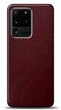 Dafoni Samsung Galaxy S20 Ultra Bordo Deri Görünümlü Telefon Kaplama