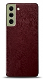 Dafoni Samsung Galaxy S21 FE 5G Bordo Deri Görünümlü Telefon Kaplama