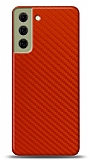 Dafoni Samsung Galaxy S21 FE 5G Kırmızı Karbon Görünümlü Telefon Kaplama