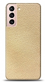 Dafoni Samsung Galaxy S21 Krem Deri Görünümlü Telefon Kaplama