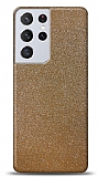 Dafoni Samsung Galaxy S21 Ultra Gold Parlak Simli Telefon Kaplama