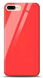 Eiroo iPhone 7 Plus / 8 Plus Silikon Kenarlı Kırmızı Cam Kılıf