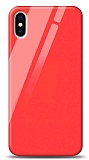 Eiroo iPhone XS Max Silikon Kenarlı Kırmızı Cam Kılıf