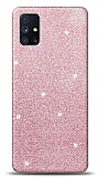 Eiroo Silvery Samsung Galaxy M51 Simli Pembe Silikon Kılıf