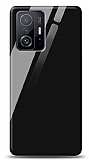 Eiroo Glass Xiaomi 11T Silikon Kenarlı Cam Koyu Siyah Kılıf