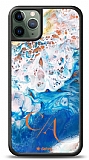 Dafoni Glossy iPhone 11 Pro Max Kişiye Özel Çift Harf Simli Okyanus Mermer Kılıf