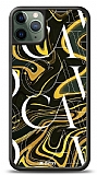 Dafoni Glossy iPhone 11 Pro Max Kişiye Özel Çift Harf Simli Sarı Mermer Kılıf