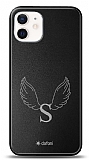 Dafoni Metal iPhone 12 Mini 5.4 inç Angel Wing Tek Harf Kişiye Özel Kılıf