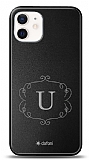 Dafoni Metal iPhone 12 Mini 5.4 inç Flower Frame Tek Harf Kişiye Özel Kılıf
