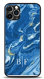 Dafoni Glossy iPhone 12 Pro 6.1 inç Kişiye Özel İki Harf Simli Mavi Mermer Kılıf