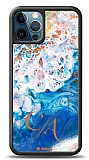 Dafoni Glossy iPhone 12 Pro Max 6.7 inç Kişiye Özel Çift Harf Simli Okyanus Mermer Kılıf