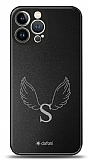 Dafoni Metal iPhone 13 Pro Angel Wing Tek Harf Kiiye zel Klf