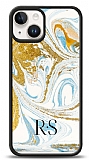 Dafoni Glossy iPhone 15 Kişiye Özel Harfli Simli Gold Mermer Kılıf
