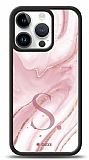 Dafoni Glossy iPhone 15 Pro Kişiye Özel Harf Simli Pembe Mermer Kılıf
